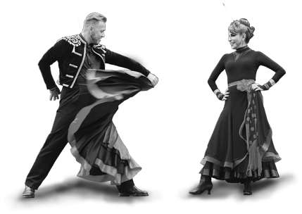 Man and woman in cabaret costumes preparing to perform